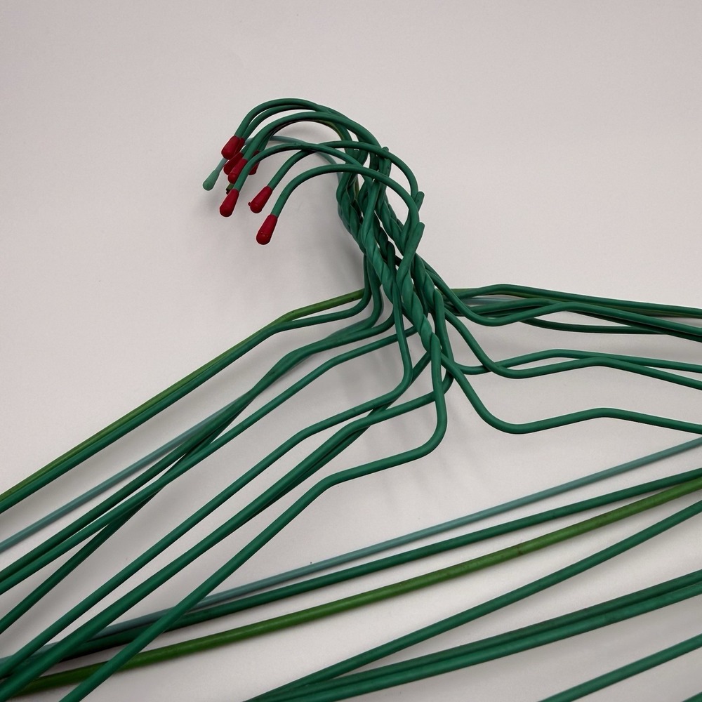 Vtg Drip Dry Hangers Metal PVC Coated Green Set 10 Standard MCM